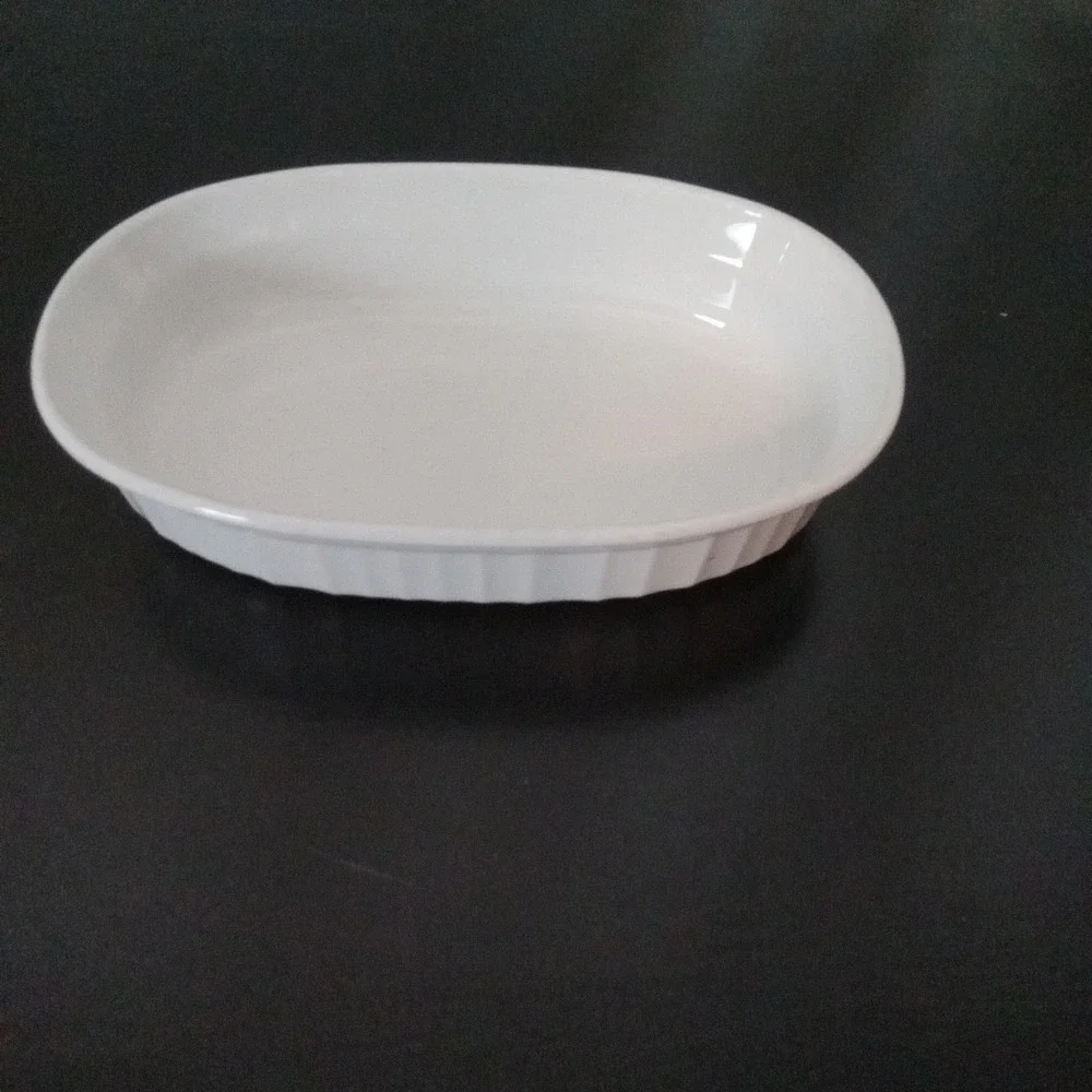 Corning Ware French White Oval Ramekin F-15-B 475ml Ribbed Ceramic Baking Dish